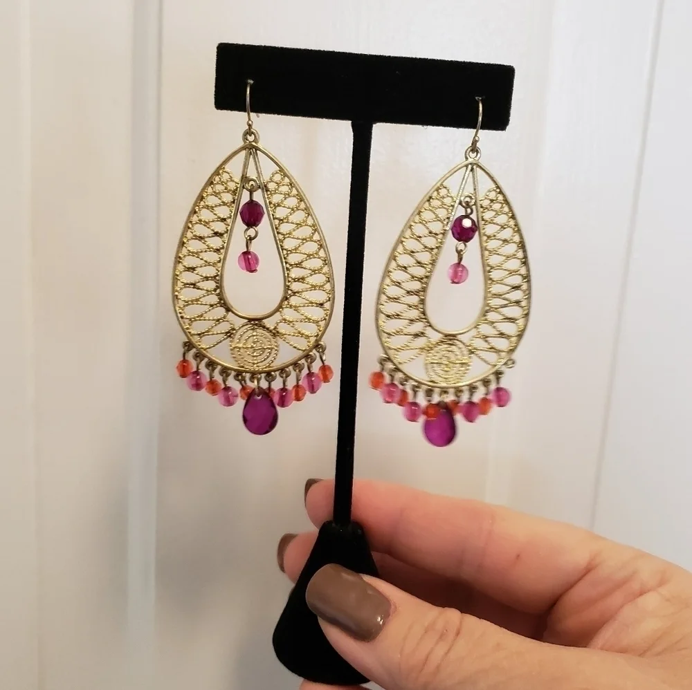 Fashion Jewelry Dangle Goldtone & Beaded Earring Set - Picture 5 of 5